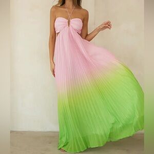 Red Dress Boutique 🌴🩷 Allegra Ombré Sweetheart Pleated Halter Maxi Dress